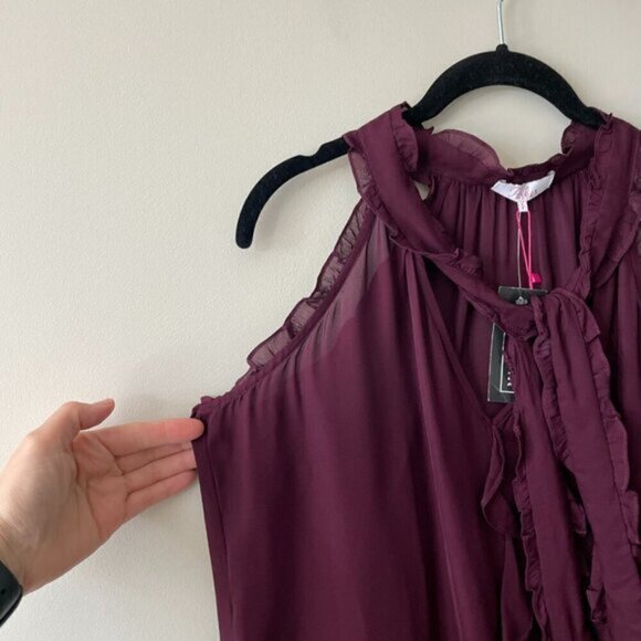 Parker Allie SILK Ruffles Tie Halter Neck Sleeveless Blouse Purple Small NEW - Picture 5 of 15